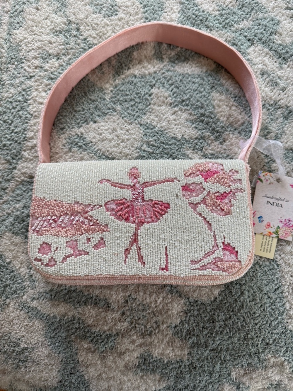 NWT Beaded Ballerina shoulder Bag in Pink and Cream
